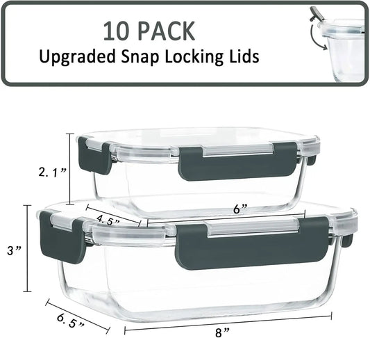 10-Pack Glass Meal Prep Containers