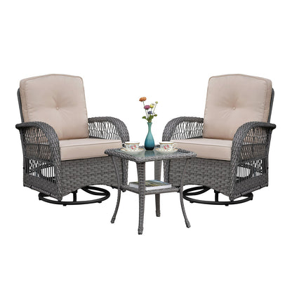 3 Pieces Conversation Set: Outdoor Wicker Rocker Swivel Patio Bistro Set