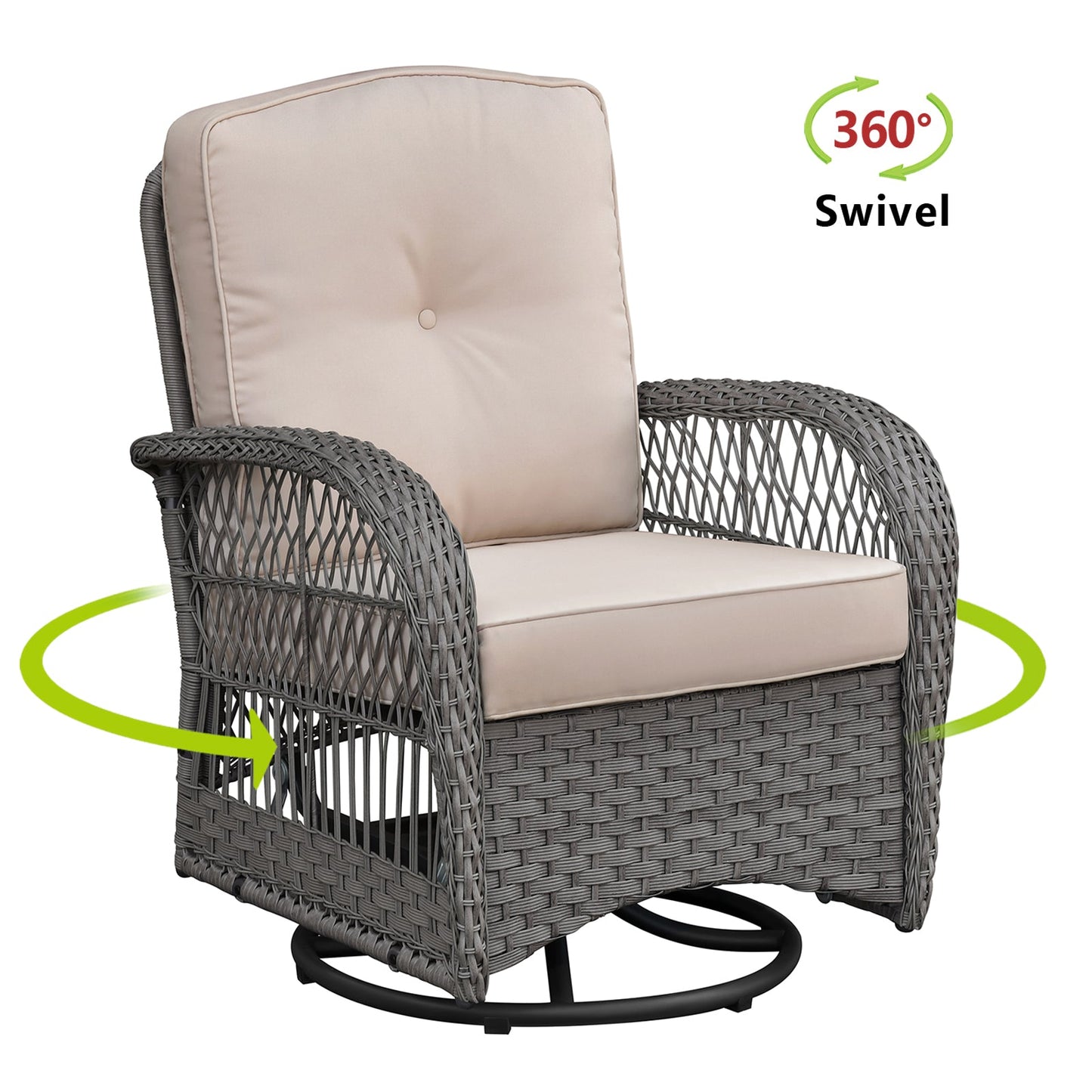 3 Pieces Conversation Set: Outdoor Wicker Rocker Swivel Patio Bistro Set