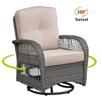 3 Pieces Conversation Set: Outdoor Wicker Rocker Swivel Patio Bistro Set