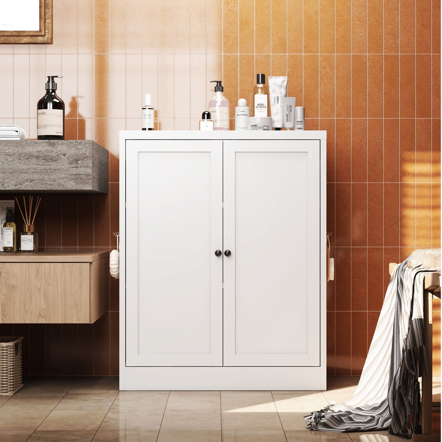 Pantry Cabinet With Adjustable Shelves Freestanding Kitchen Storage Organizer - White