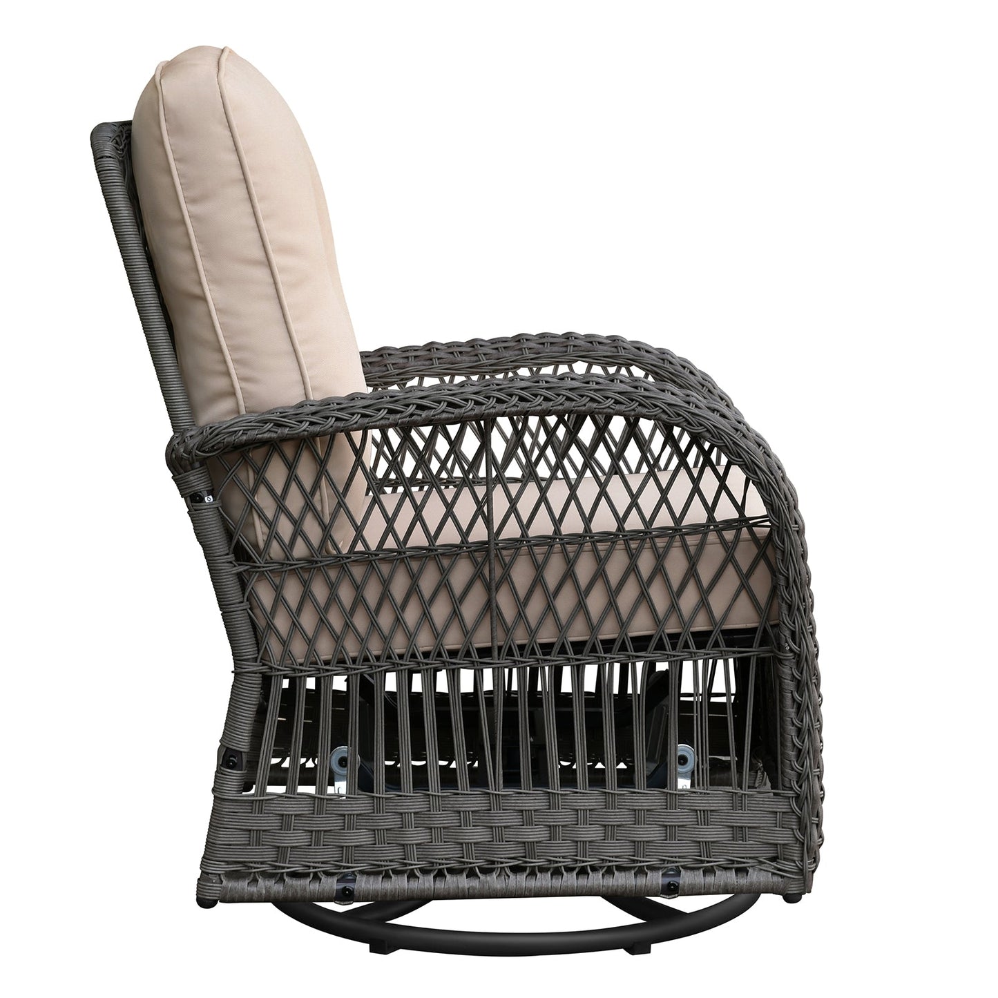 3 Pieces Conversation Set: Outdoor Wicker Rocker Swivel Patio Bistro Set