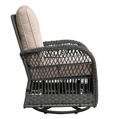 3 Pieces Conversation Set: Outdoor Wicker Rocker Swivel Patio Bistro Set