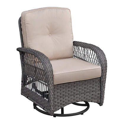 3 Pieces Conversation Set: Outdoor Wicker Rocker Swivel Patio Bistro Set