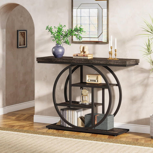 Modern Foyer Entryway Table with Black Wood Finish Shelves