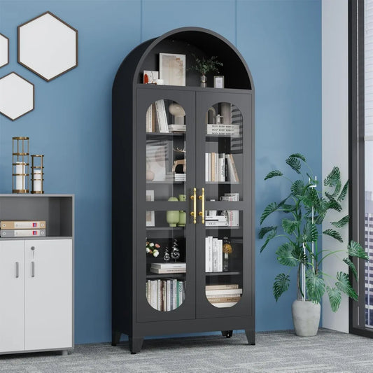 Tall Arched Cabinet w Glass Doors