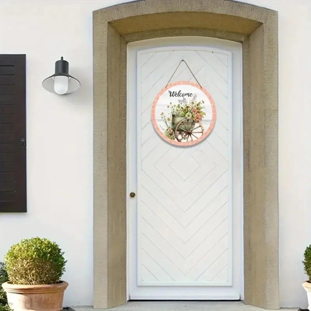 Vintage Welcome Flower Plant Sign