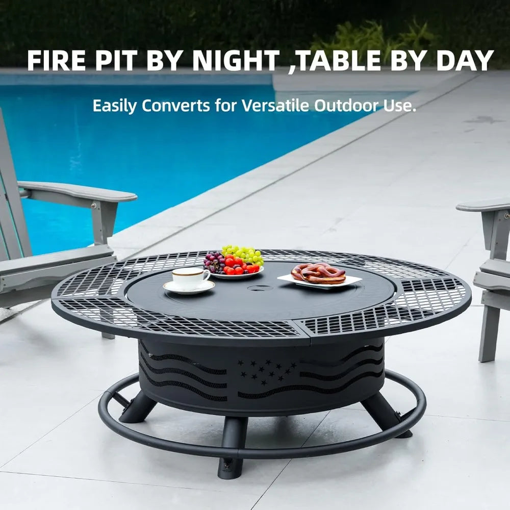 47 Inch Large Outdoor Fire Pit w/2 Cooking Grates