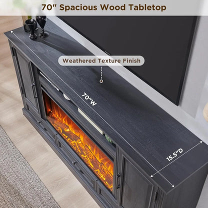 Farmhouse Fireplace TV Stand With Electric Fireplace Media Console