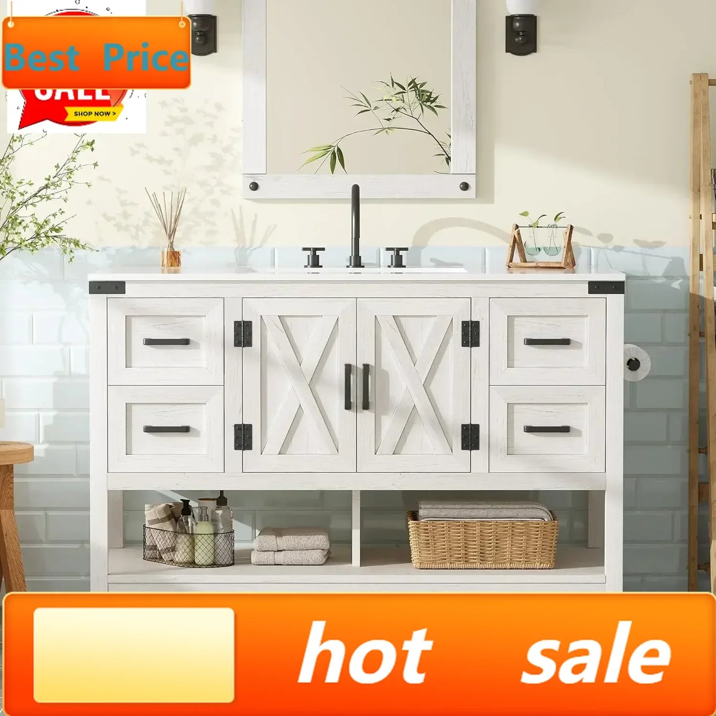 48” Farmhouse Bathroom Vanity with Sink