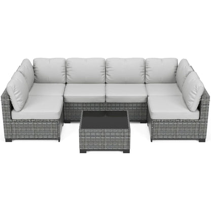 HobbyLane 7 Piece Modular Outdoor Furniture Set PE Rattan Wicker Garden