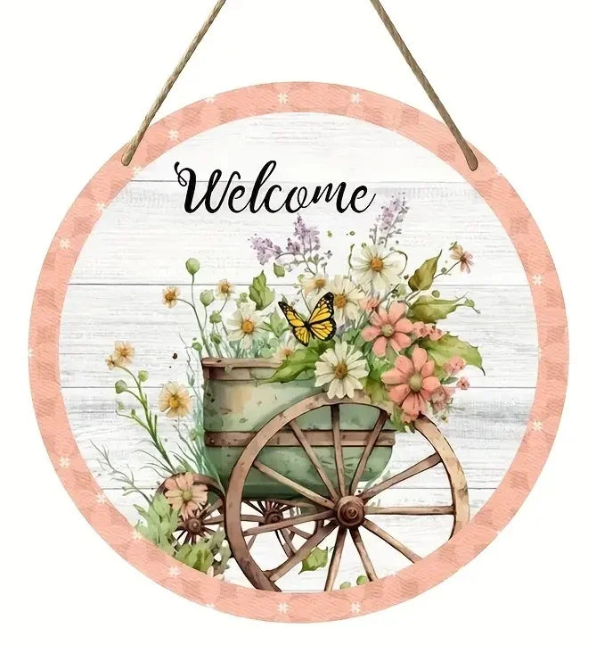 Vintage Welcome Flower Plant Sign