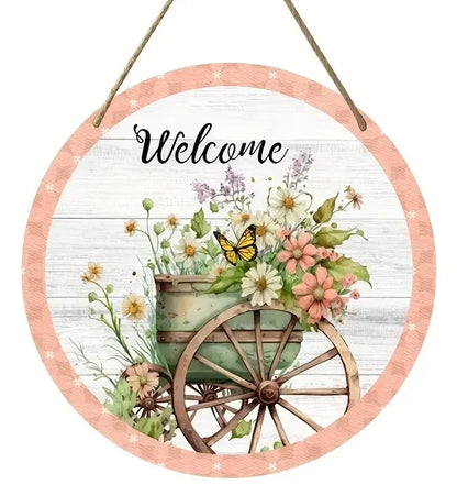 Vintage Welcome Flower Plant Sign