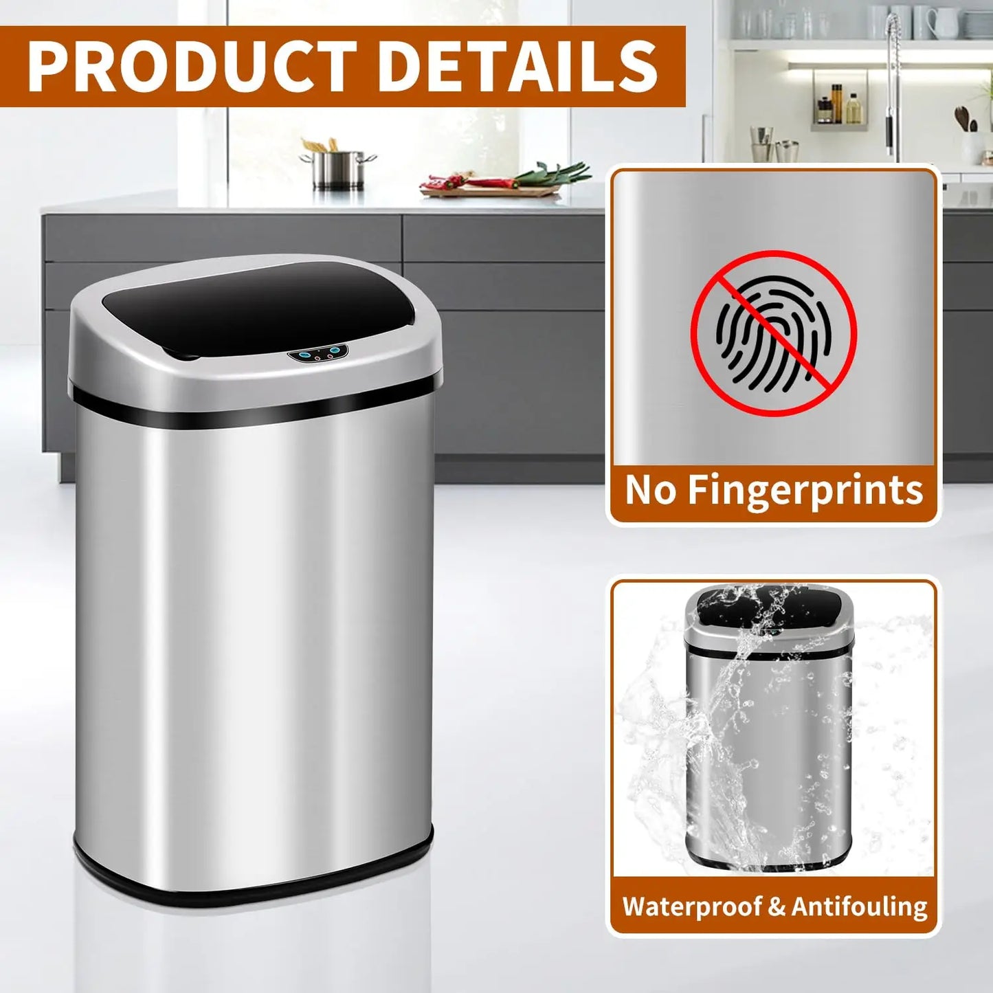 13-Gallon Kitchen Automatic Trash Can