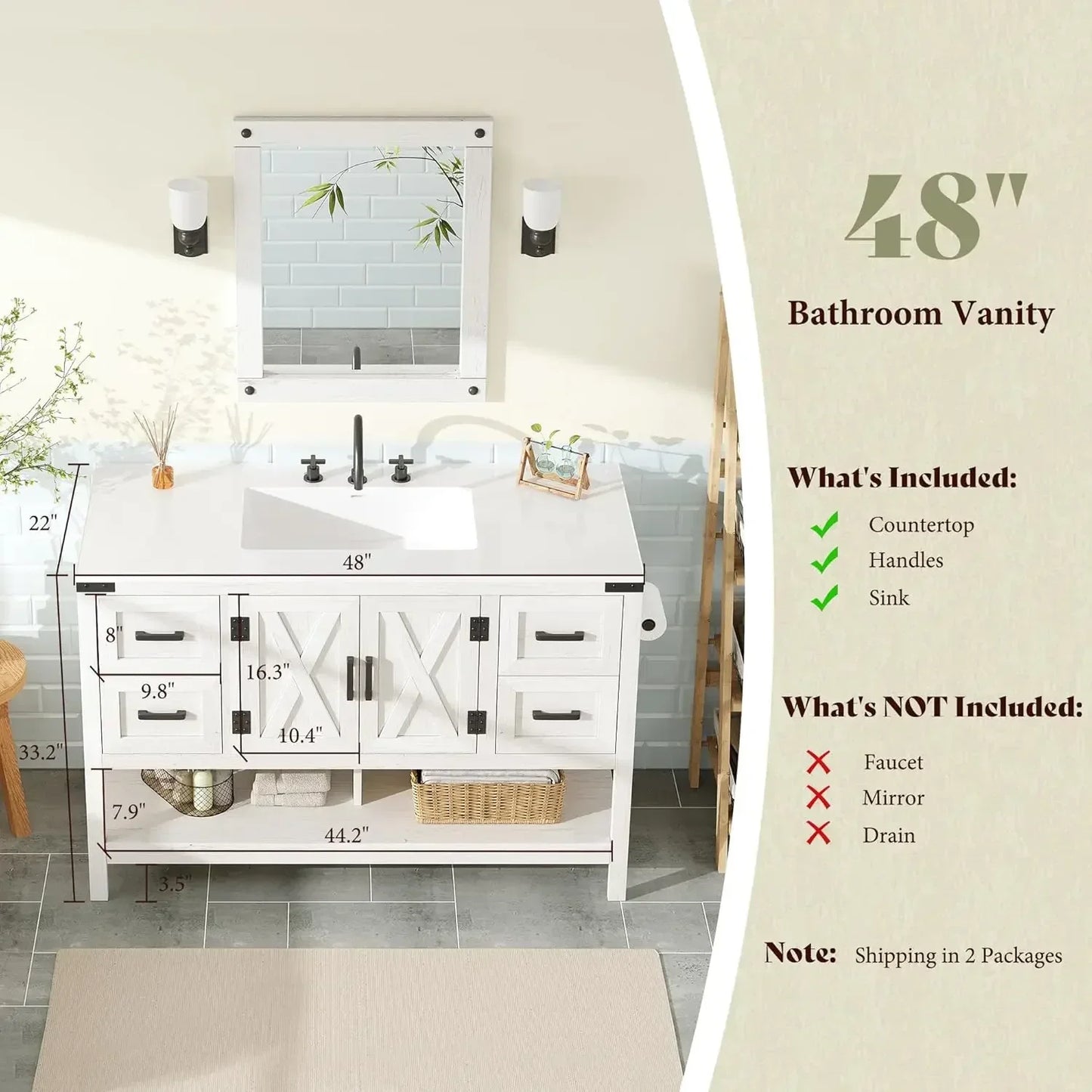 48” Farmhouse Bathroom Vanity with Sink