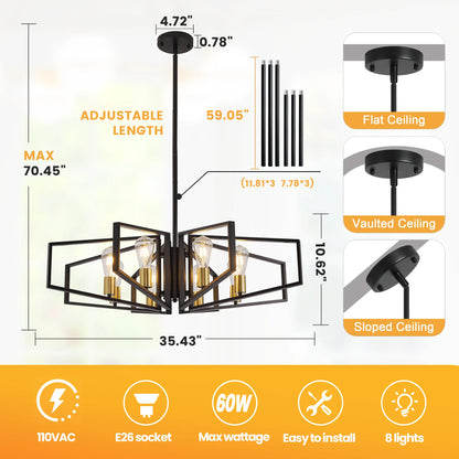 8-Light Geometric Chandelier Adjustable Height