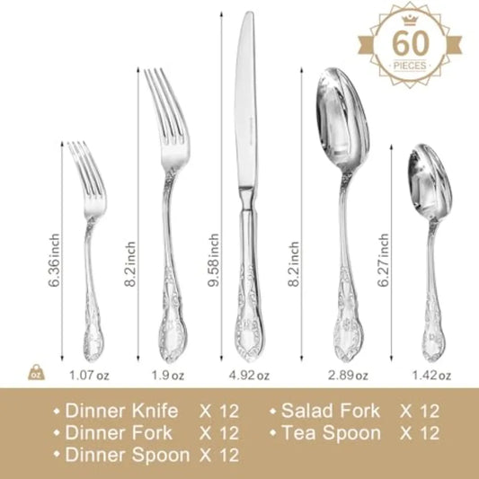 Vintage Silverware Set 60-Piece