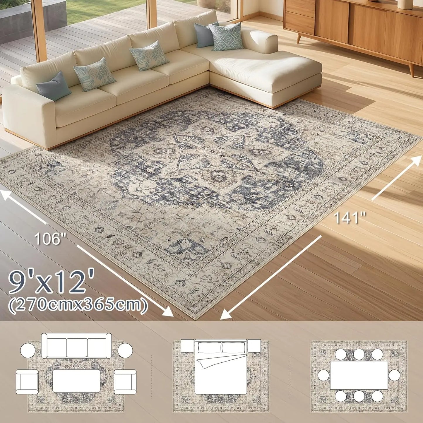 Washable 9x12 Oriental Rug