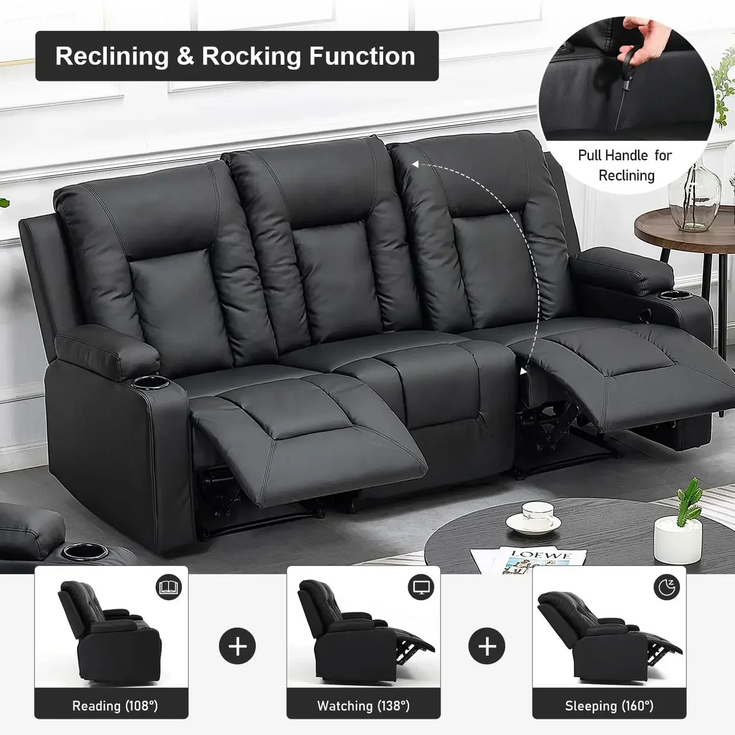 Leather Reclining Chair Set