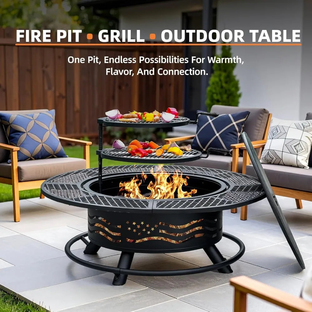 47 Inch Large Outdoor Fire Pit w/2 Cooking Grates