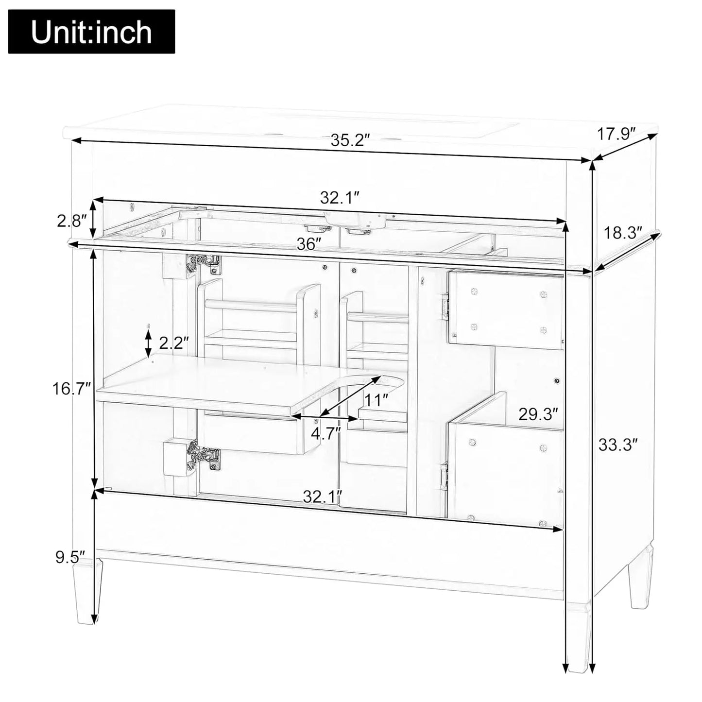 36" Bathroom Vanity with Sink