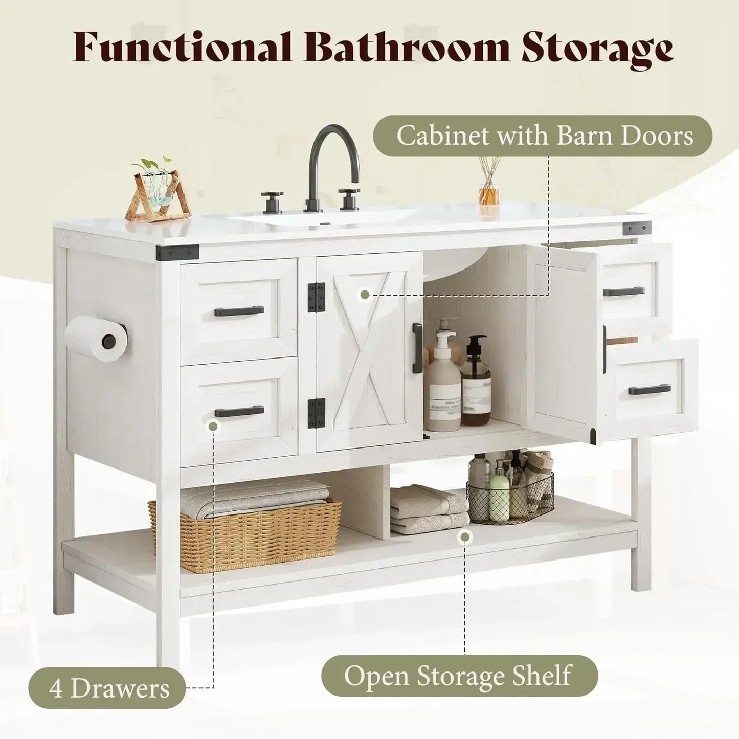 48” Farmhouse Bathroom Vanity with Sink