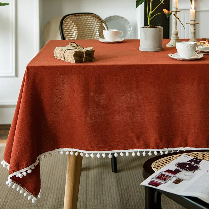 Cotton Tablecloth with Tassels