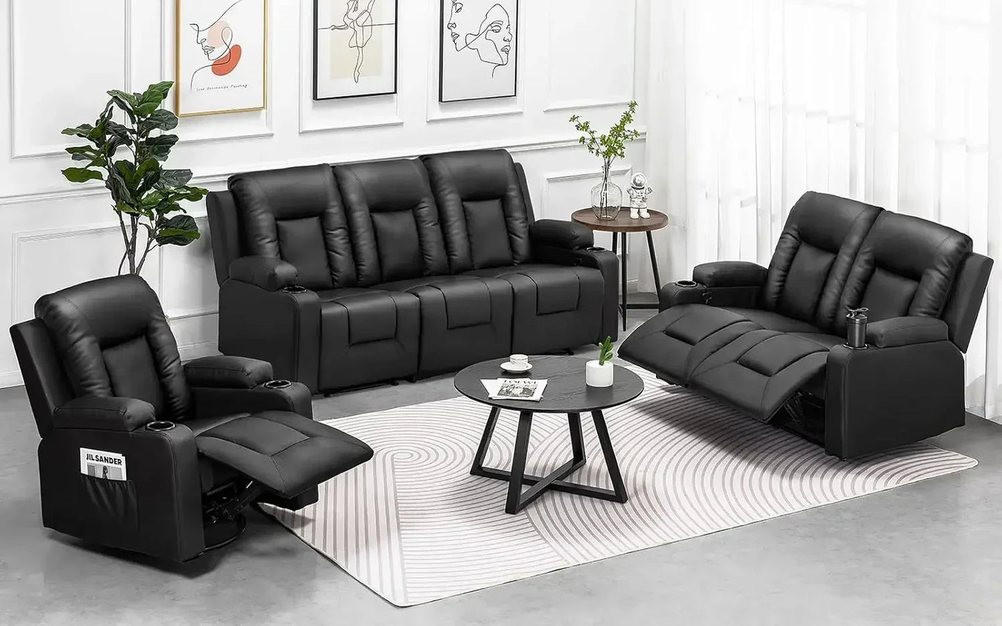 Leather Reclining Chair Set