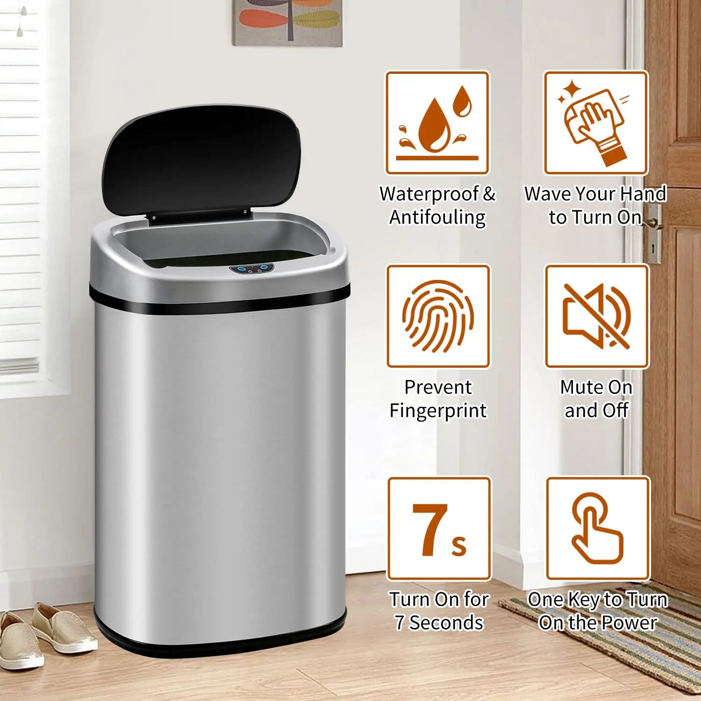 13-Gallon Kitchen Automatic Trash Can