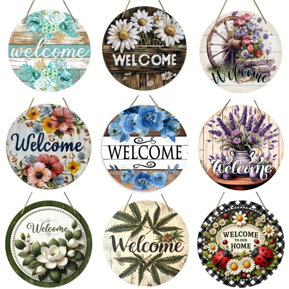 Vintage Welcome Flower Plant Sign