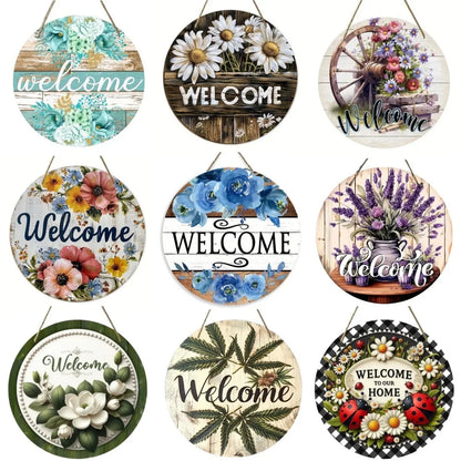 Vintage Welcome Flower Plant Sign