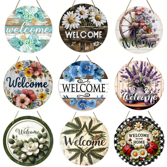 Vintage Welcome Flower Plant Sign