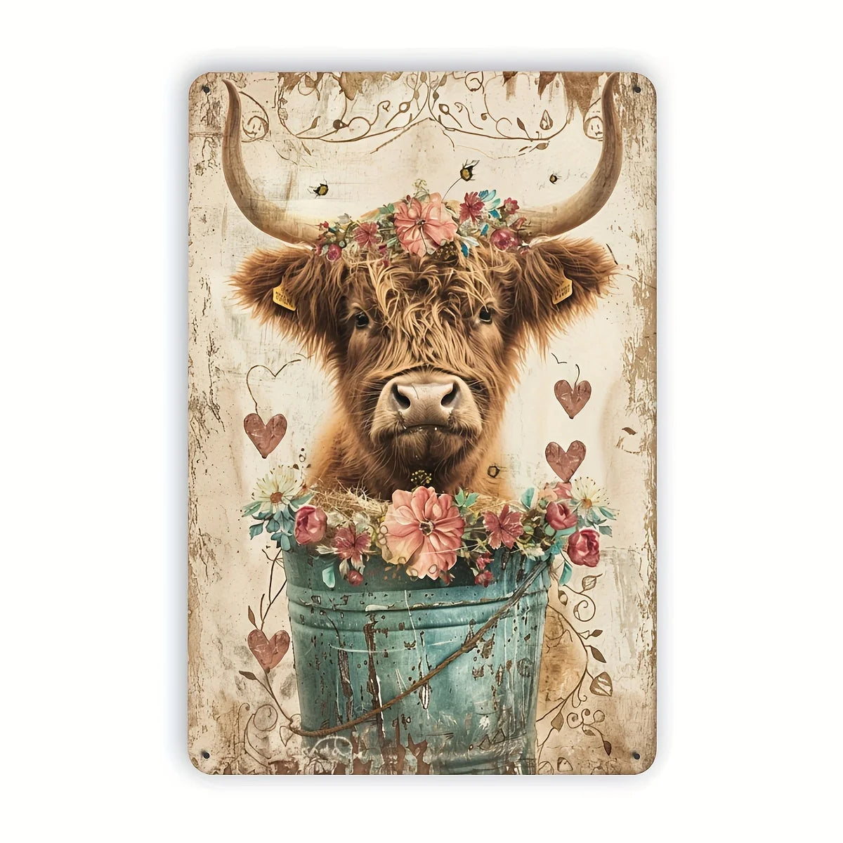 Rustic Highland Cow Metal Sign