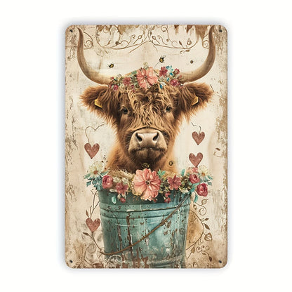 Rustic Highland Cow Metal Sign