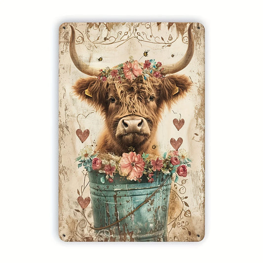 Rustic Highland Cow Metal Sign