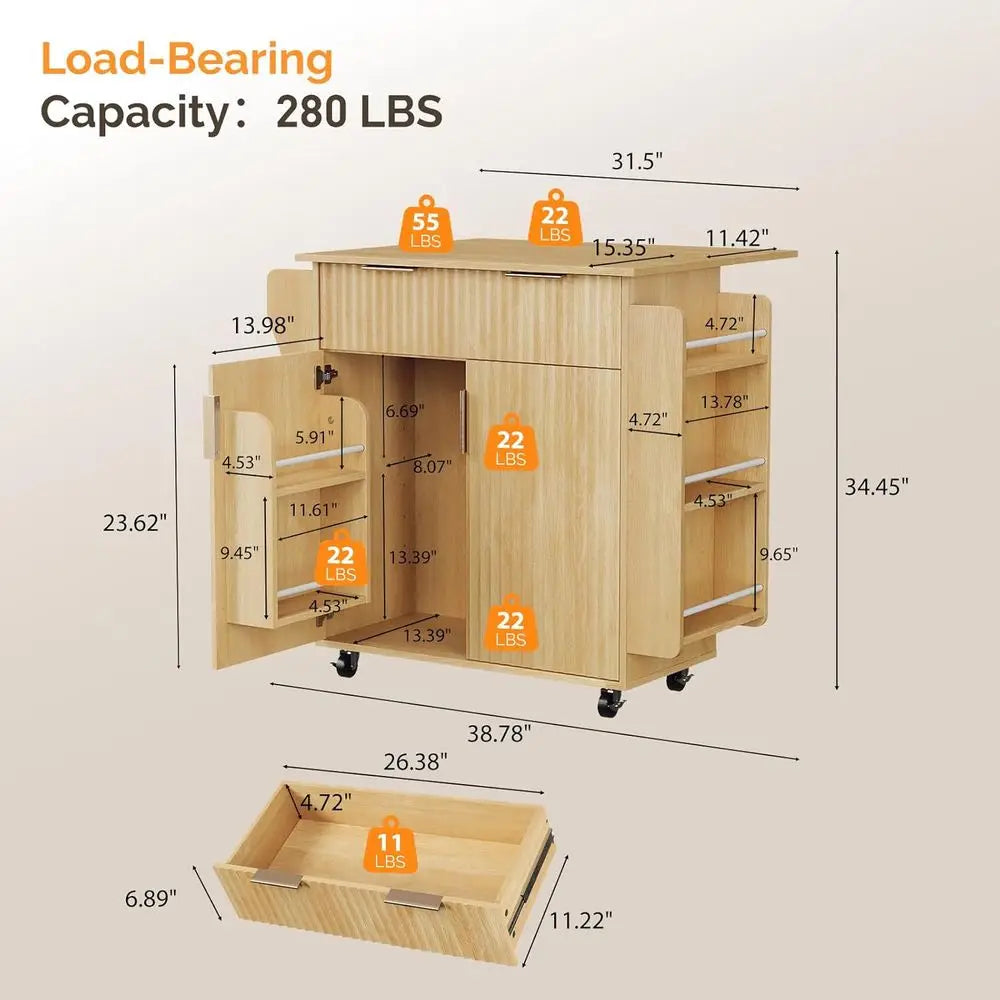 Oak Rolling Kitchen Island