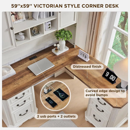 L Shaped Desk with Hutch