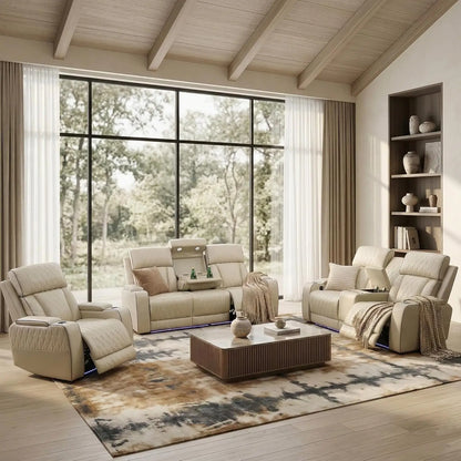 Leather Power Recliner Sofa Set