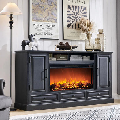 Farmhouse Fireplace TV Stand With Electric Fireplace Media Console