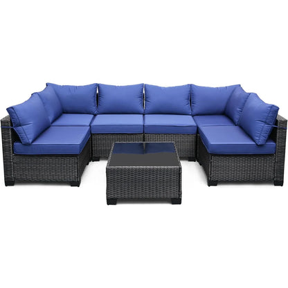 HobbyLane 7 Piece Modular Outdoor Furniture Set PE Rattan Wicker Garden