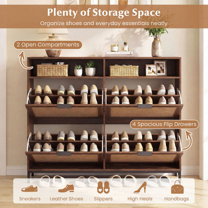 Shoe Storage Cabinet - 4 Flip Drawers - Adjustable Shelves
