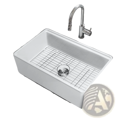 Fireclay Farmhouse Sink 32.5 Inch White Workstation