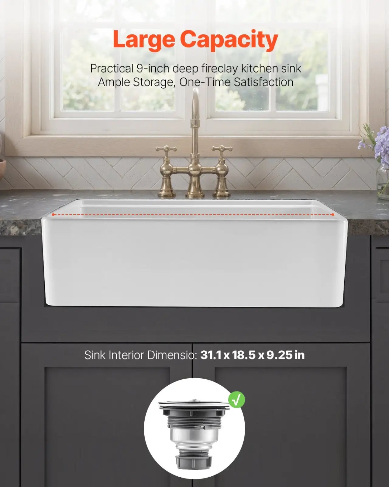 Fireclay Farmhouse Sink 32.5 Inch White Workstation