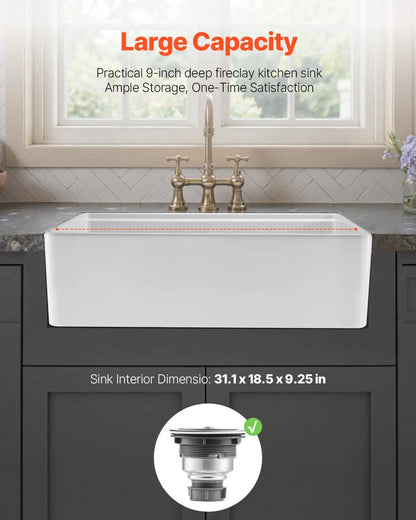 Fireclay Farmhouse Sink 32.5 Inch White Workstation