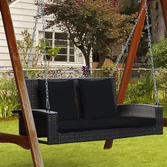 Patio Rattan Porch Swing with Cushions