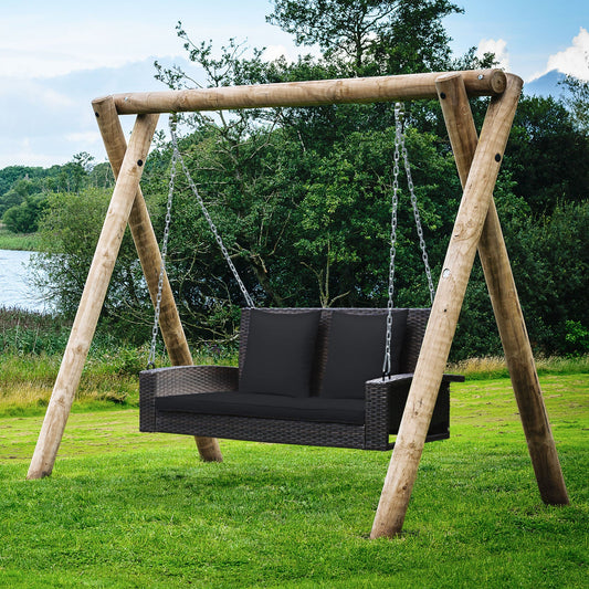 Patio Rattan Porch Swing with Cushions